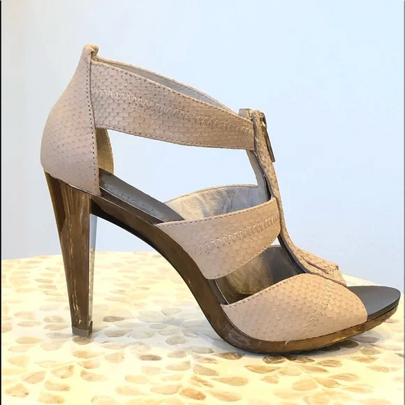 Michael Kors Bronze Metallic & Taupe Faux Snake Skin Pumps - Zipper Front - 8.5 - Picture 7 of 14